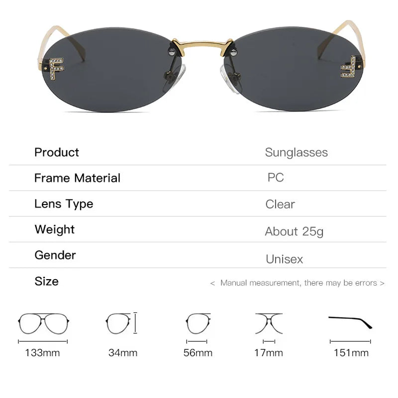 Luxe Diamond-Encrusted Oval Sunglasses - Fashionable Candy-Colored Rimless Sun Shades UV400 Protection