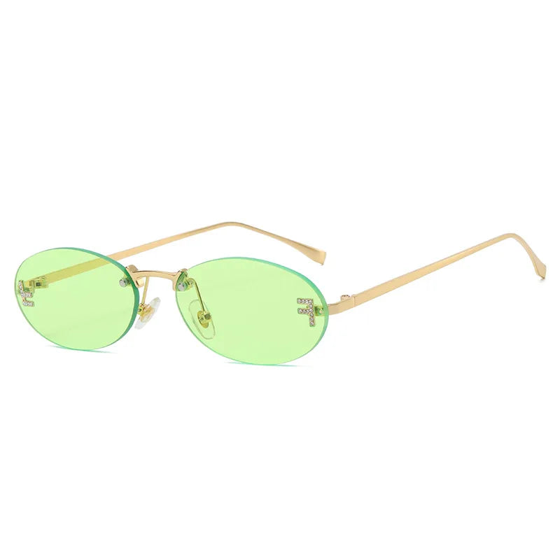 Luxe Diamond-Encrusted Oval Sunglasses - Fashionable Candy-Colored Rimless Sun Shades UV400 Protection