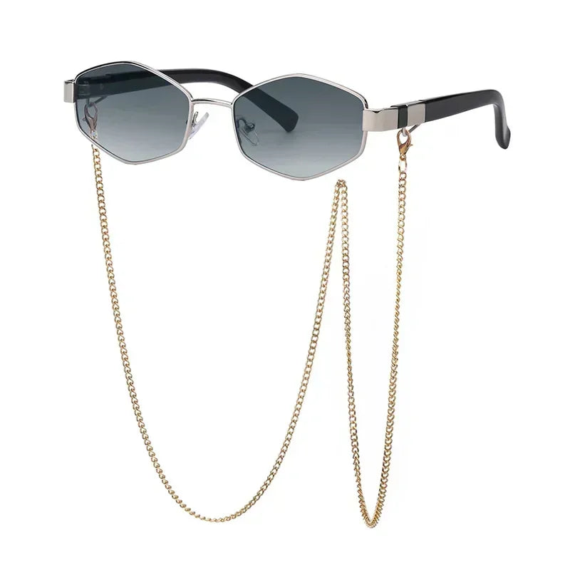 Vintage Sunglasses Women With Chain Small Frame Sun Glasses for Ladies 2023 Trendy Luxury Brand Designer Eyewear UV400
