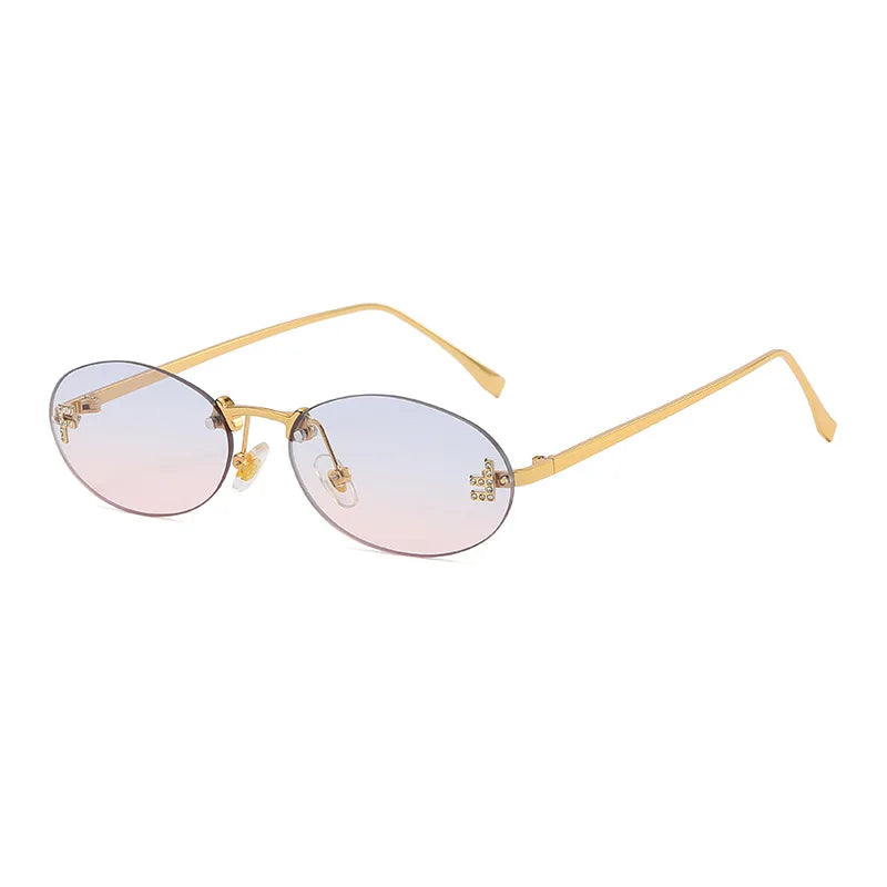 Luxe Diamond-Encrusted Oval Sunglasses - Fashionable Candy-Colored Rimless Sun Shades UV400 Protection