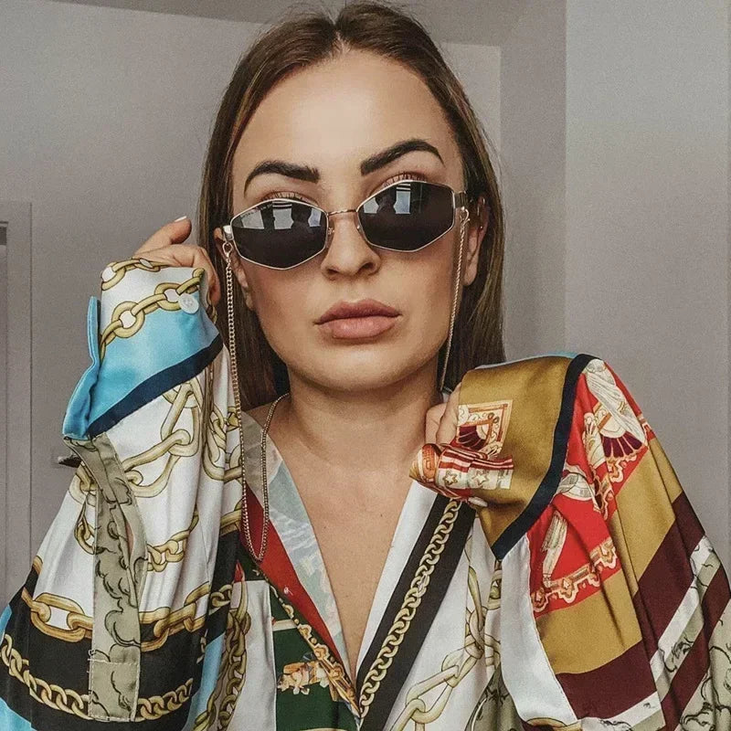 Vintage Sunglasses Women With Chain Small Frame Sun Glasses for Ladies 2023 Trendy Luxury Brand Designer Eyewear UV400