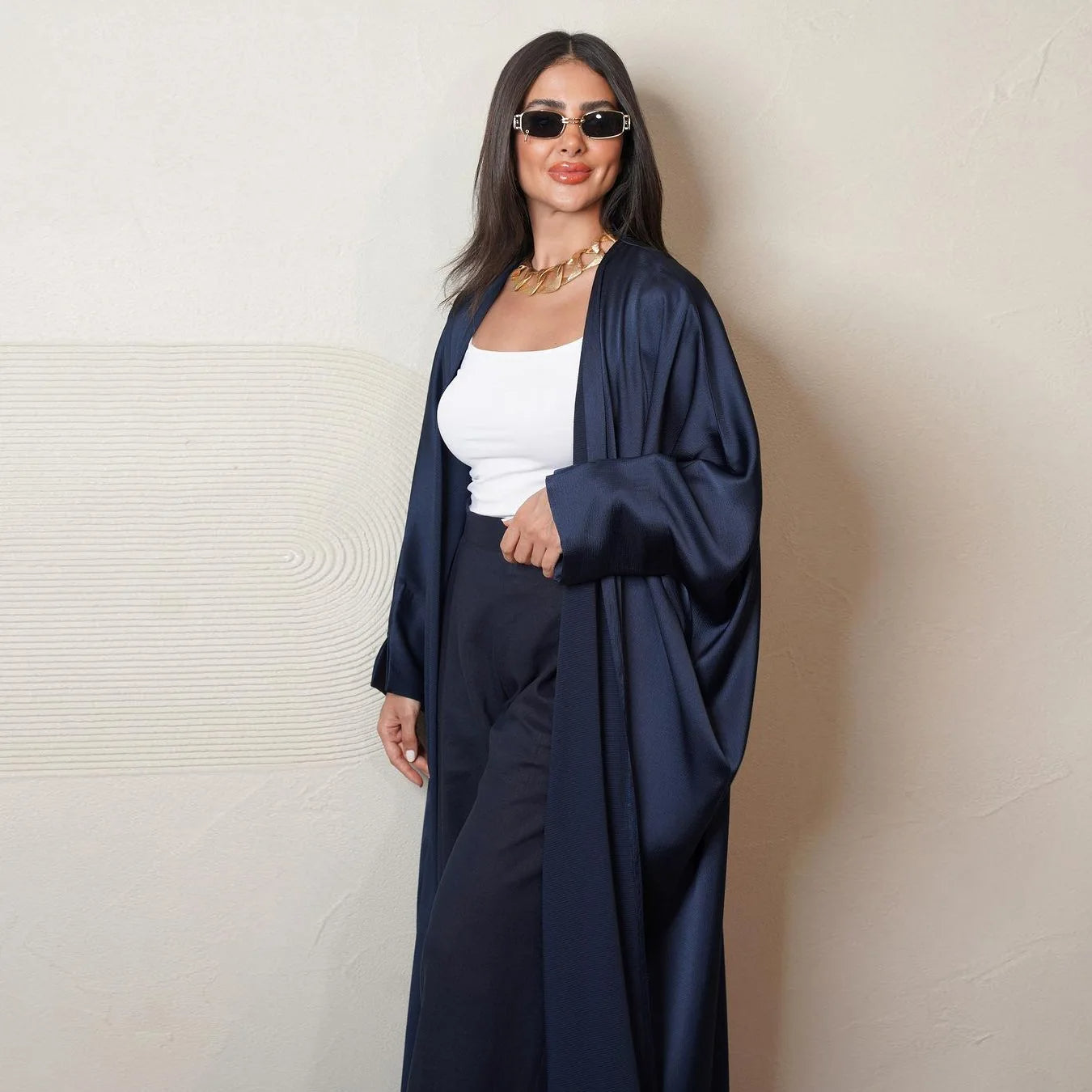 "Satin Robe Cardigan Abaya: Fashionable Evening Dress for Muslim Women, Moroccan Kaftan"