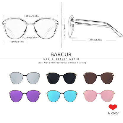 BARCUR Fashion Polarized Women Sunglasses Round Sun Glass Ladies Lunette De Soleil Femme