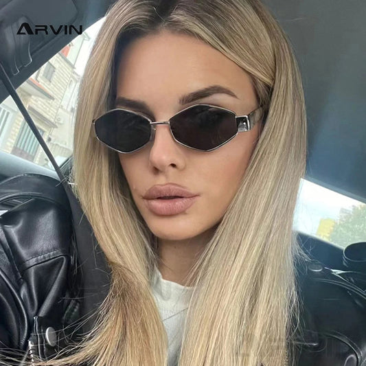 Fashion Polygonal Women Sunglasses 2024 Vintage Brand Rhombus Ladies Sun glasses Shades Unique Metal Frame Punk Eyewear Men