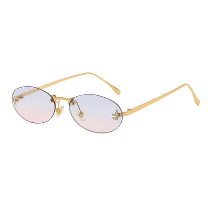 Luxe Diamond-Encrusted Oval Sunglasses - Fashionable Candy-Colored Rimless Sun Shades UV400 Protection