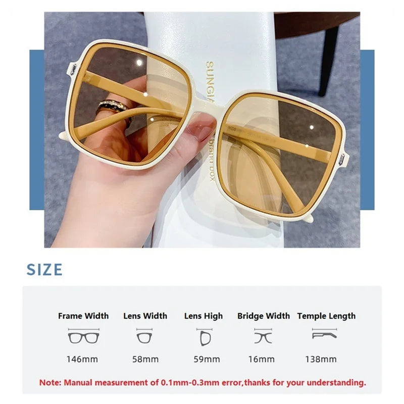 2024 Vintage Square Women's Sunglasses Luxury Designer Sun Glasses Classic Eyeglasses Lady UV400 Big Frame Mirror Oculos De Sol