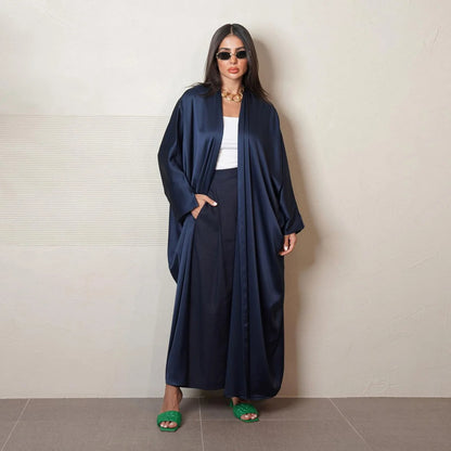 "Satin Robe Cardigan Abaya: Fashionable Evening Dress for Muslim Women, Moroccan Kaftan"